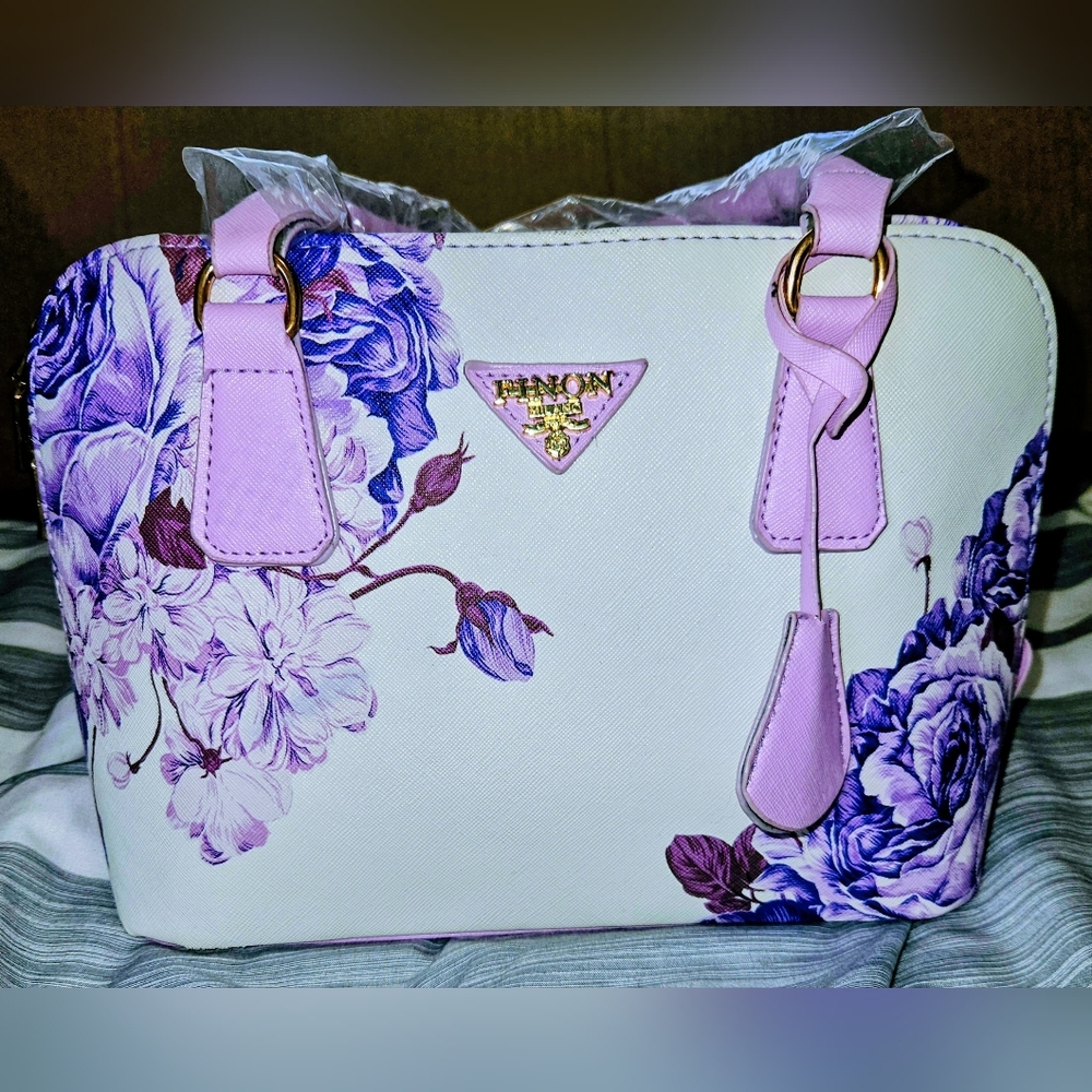 Finon Milano - NWT White and Purple Floral Women's Purse
